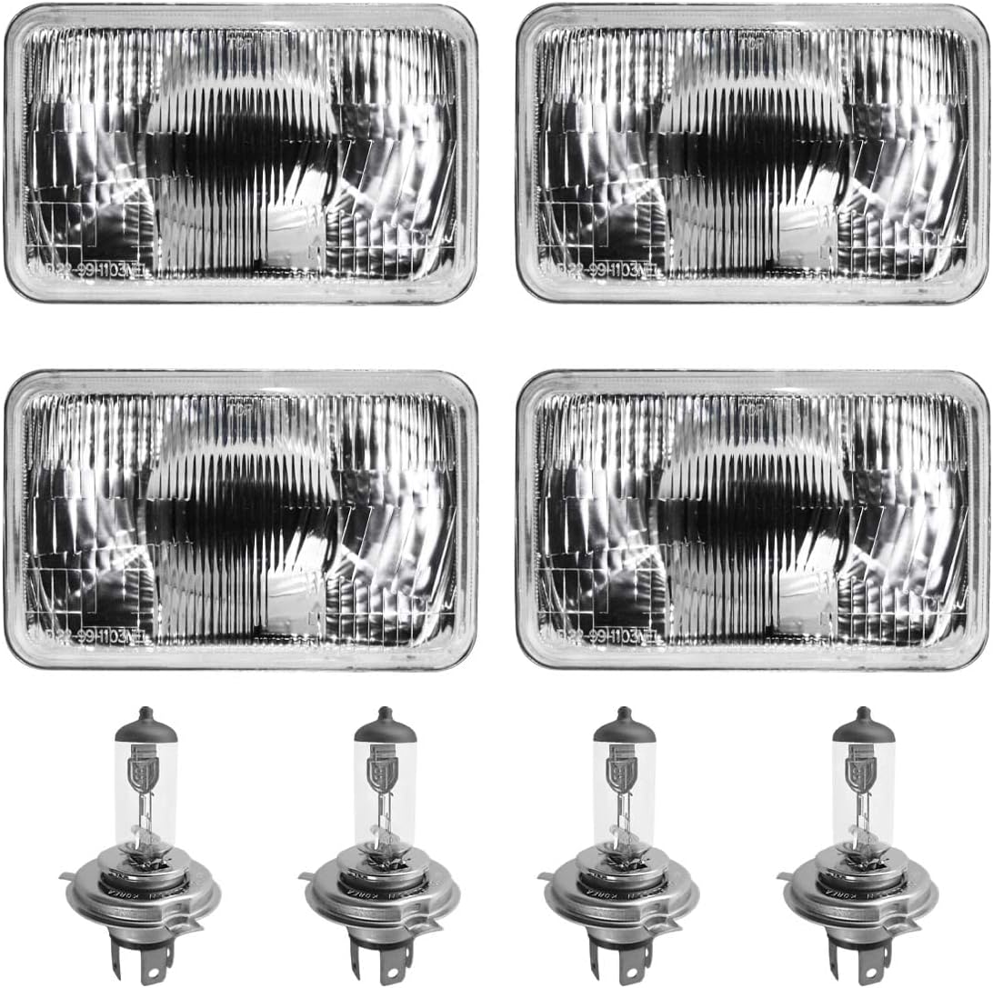 4x6 Rectangular Conversion Headlights Kit Sealed Beam Glass Lights with Halogen High/Low Bulbs 60/55w 9003/H4 Pack of 2 Y446