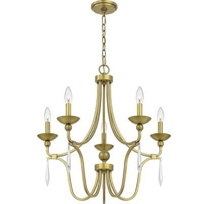 Aged Brass 5 Light Tiered Chandelier J39216