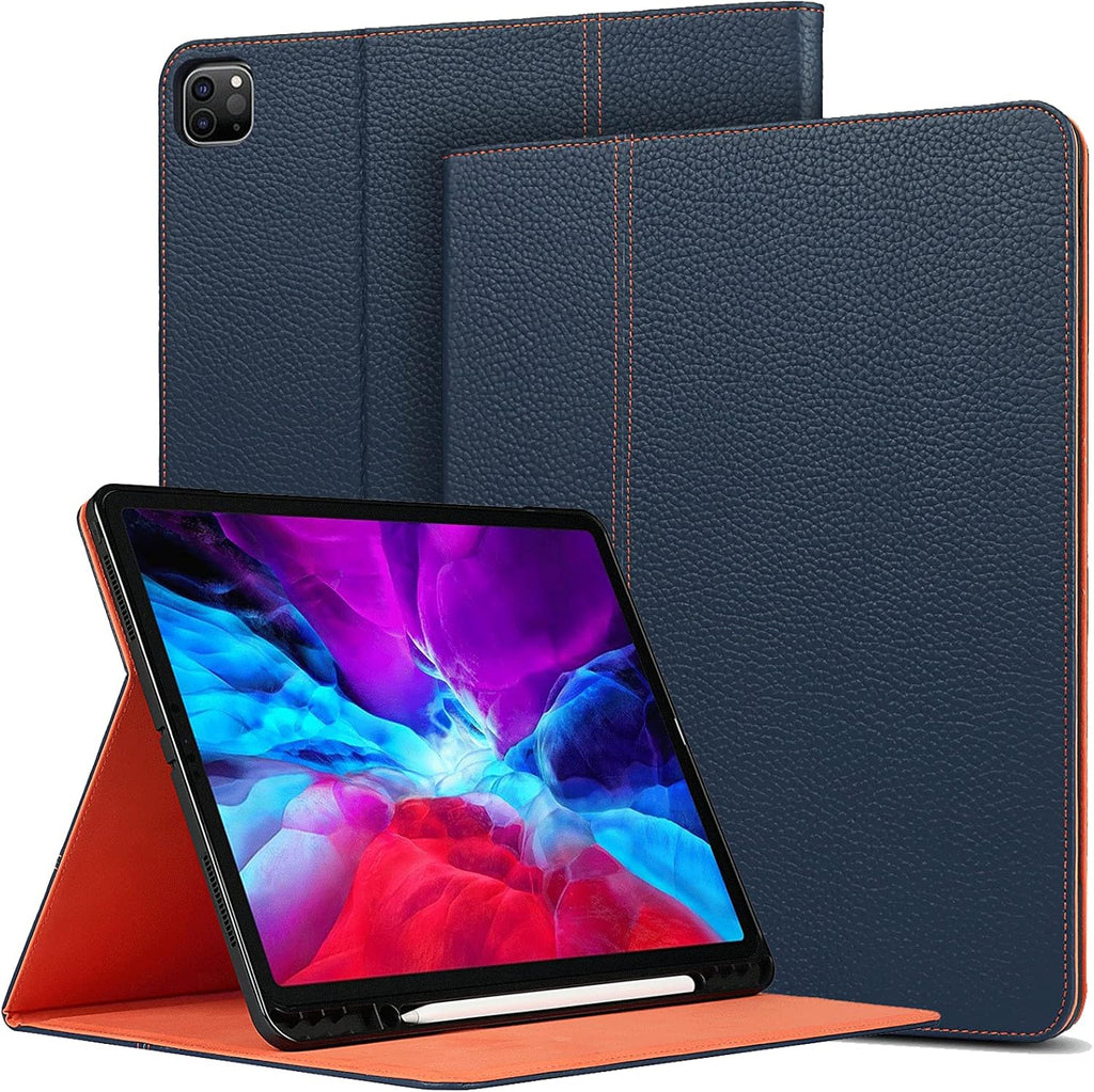 Gray Cow Leather iPad Pro 12.9 Case with Pencil Holder Z35461