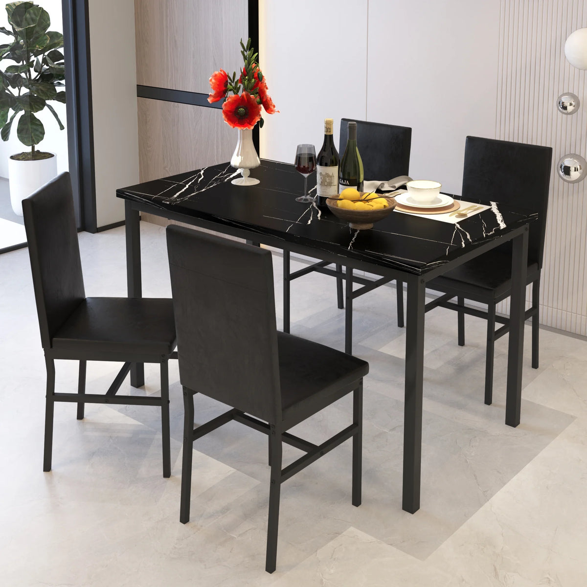 5 Piece Black Dining Table and Chairs Set E426