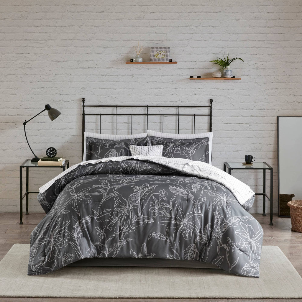 Full White/ Charcoal Reversible Complete Bedding Set with Cotton Sheet S81205