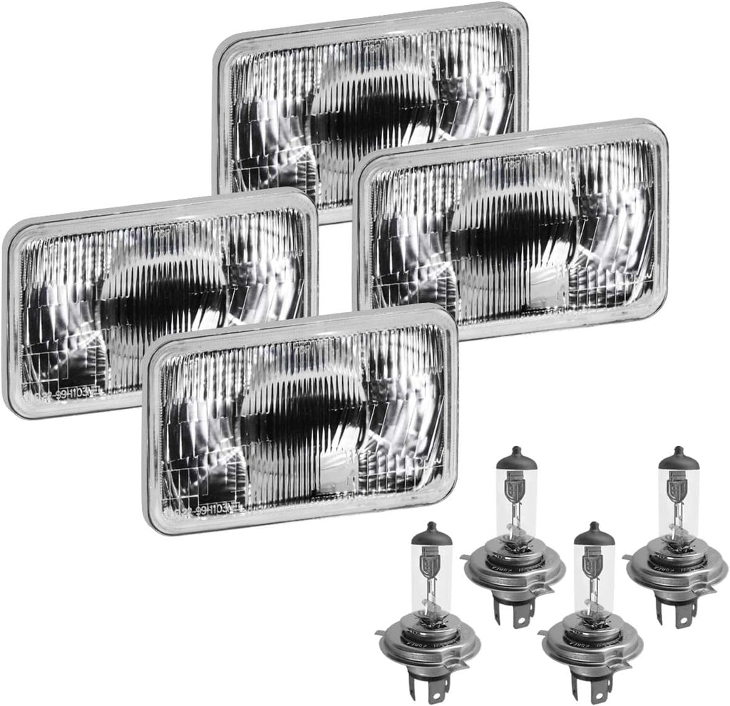 4x6 Rectangular Conversion Headlights Kit Sealed Beam Glass Lights with Halogen High/Low Bulbs 60/55w 9003/H4 Pack of 2 Y446