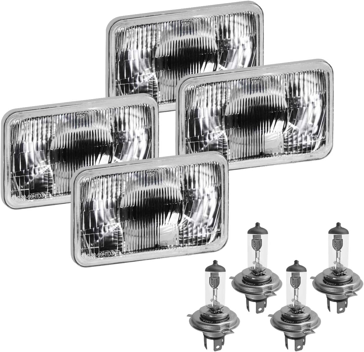 4x6 Rectangular Conversion Headlights Kit Sealed Beam Glass Lights with Halogen High/Low Bulbs 60/55w 9003/H4 Pack of 2 Y446