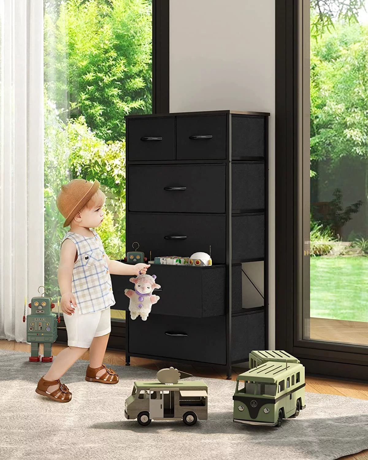 Black 6 Drawer Fabric Dresser N4040
