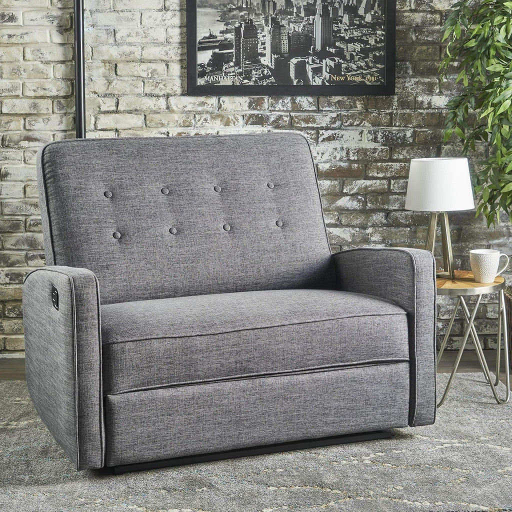 Grey Black Buttoned Fabric Reclining Loveseat J7686