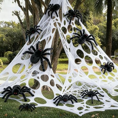 8 Pcs Giant Spider with Stretchy Netting Spiderweb Set L97178