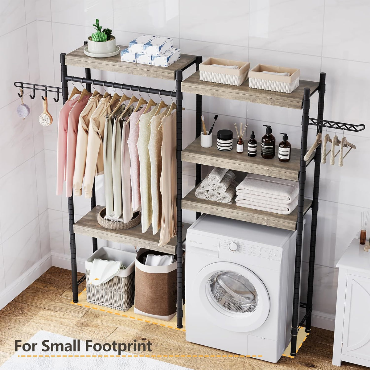 5-Tier Wood Over The Washer and Dryer Laundry Drying Clothes Racks M252057