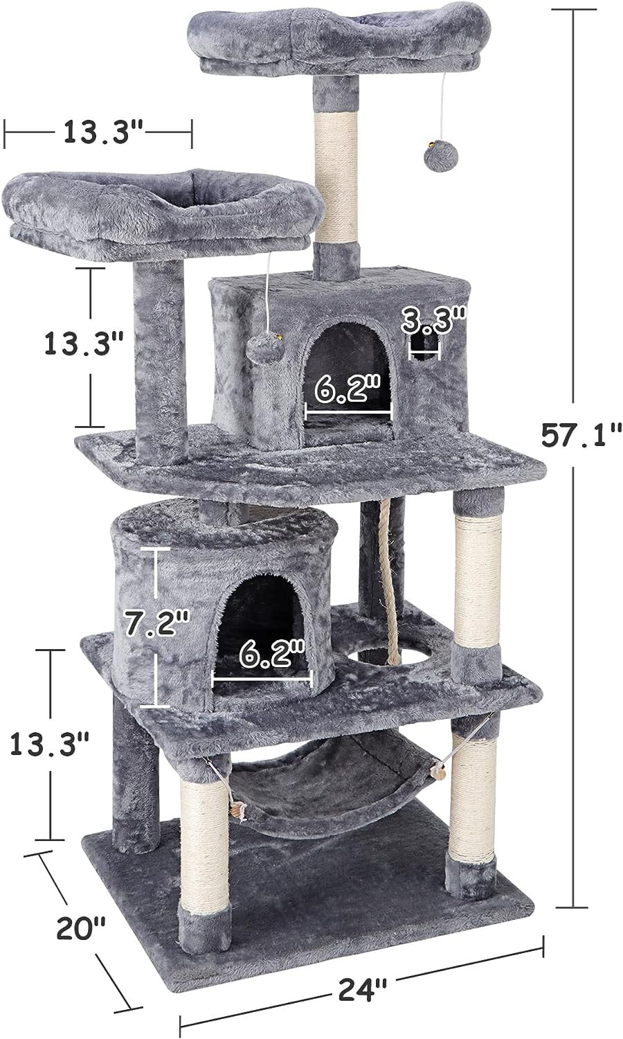 Gray Multi-Level Cat Tree with Scratching Posts and Hammock O46506