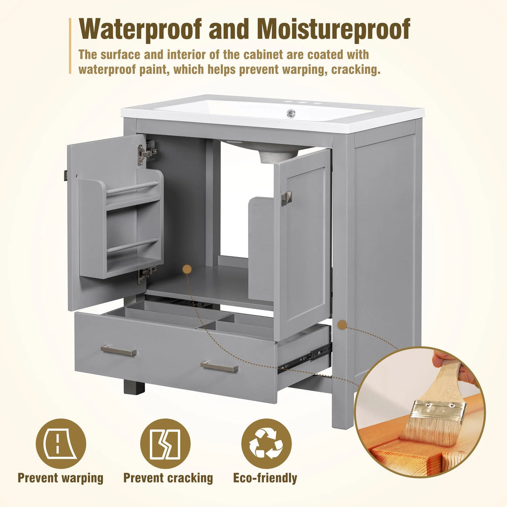 30" Solid Wood Bathroom Vanity Cabinet with Top Basin W3267