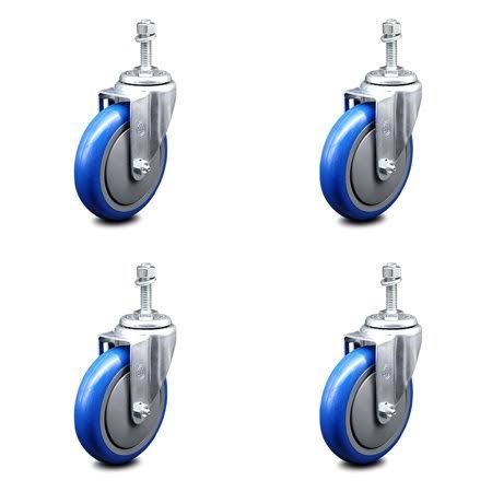 Blue Poly Swivel Caster Set of 4 with 5x22 Wheels and 10mm Stem Q382
