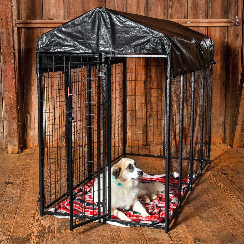 8ft x 4ft x 6ft Black Outdoor Dog Kennel with Cover A408