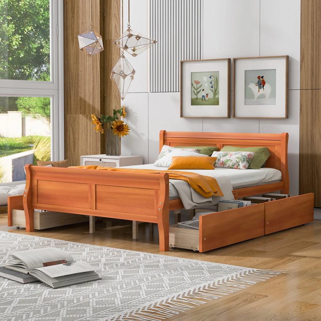 Queen Size Wood Platform Bed with 4 Drawers D5069
