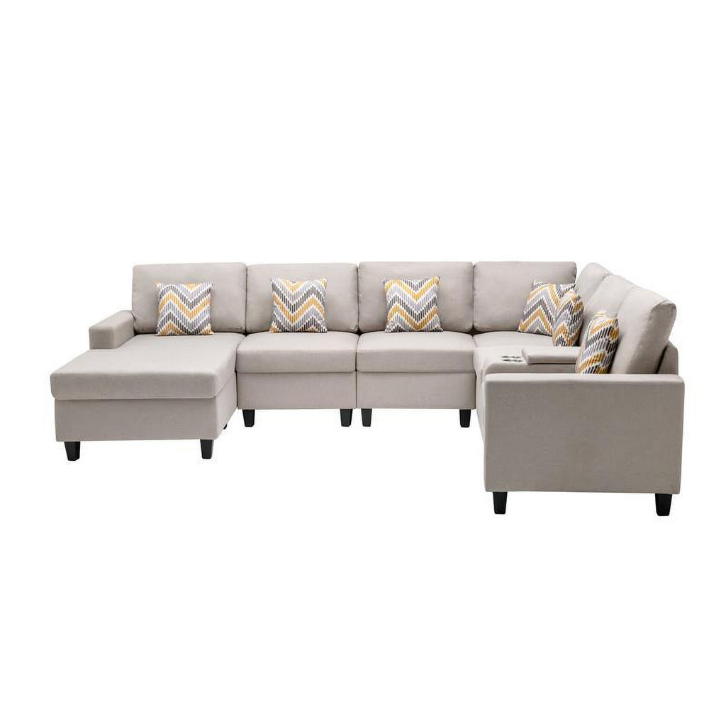 Beige Fabric Reversible Sectional with Storage Console I980