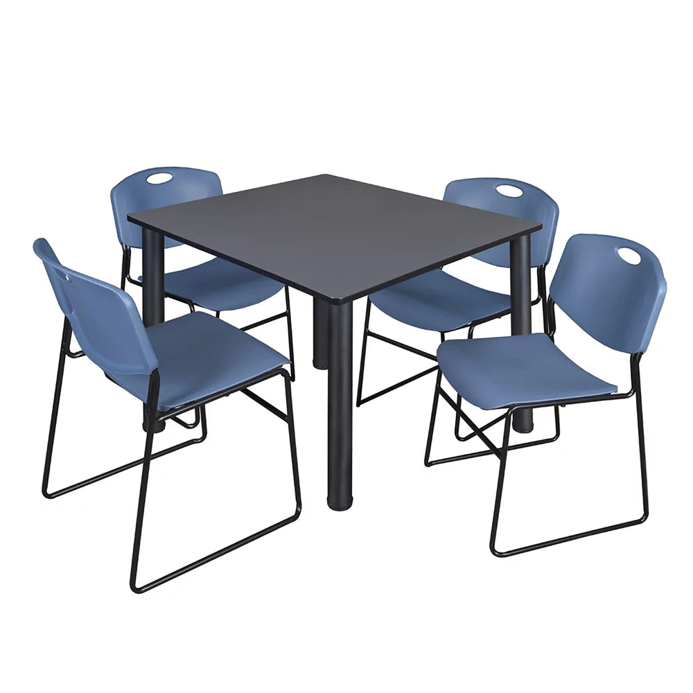 48" Square Breakroom Table and 4 Stack Chairs Q31941