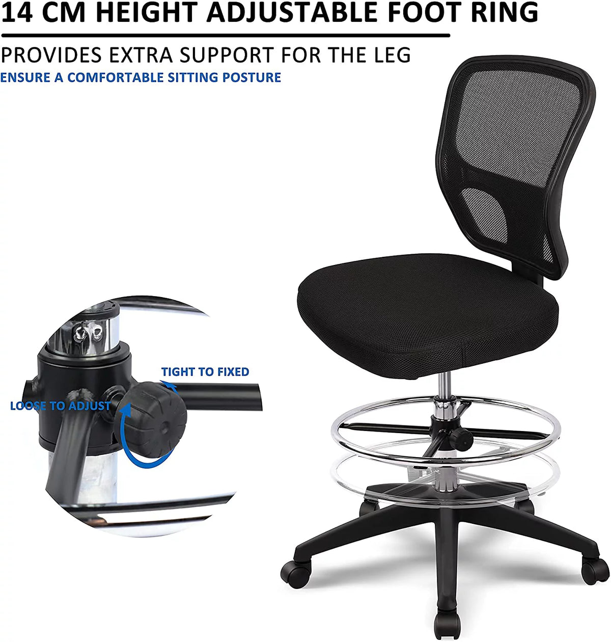 Ergonomic Height Adjustable Rolling Office Chair with Foot Ring T33863