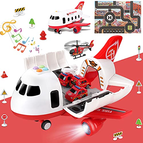 Airplane Toy with Fire Truck Cars and Play Mat Y107
