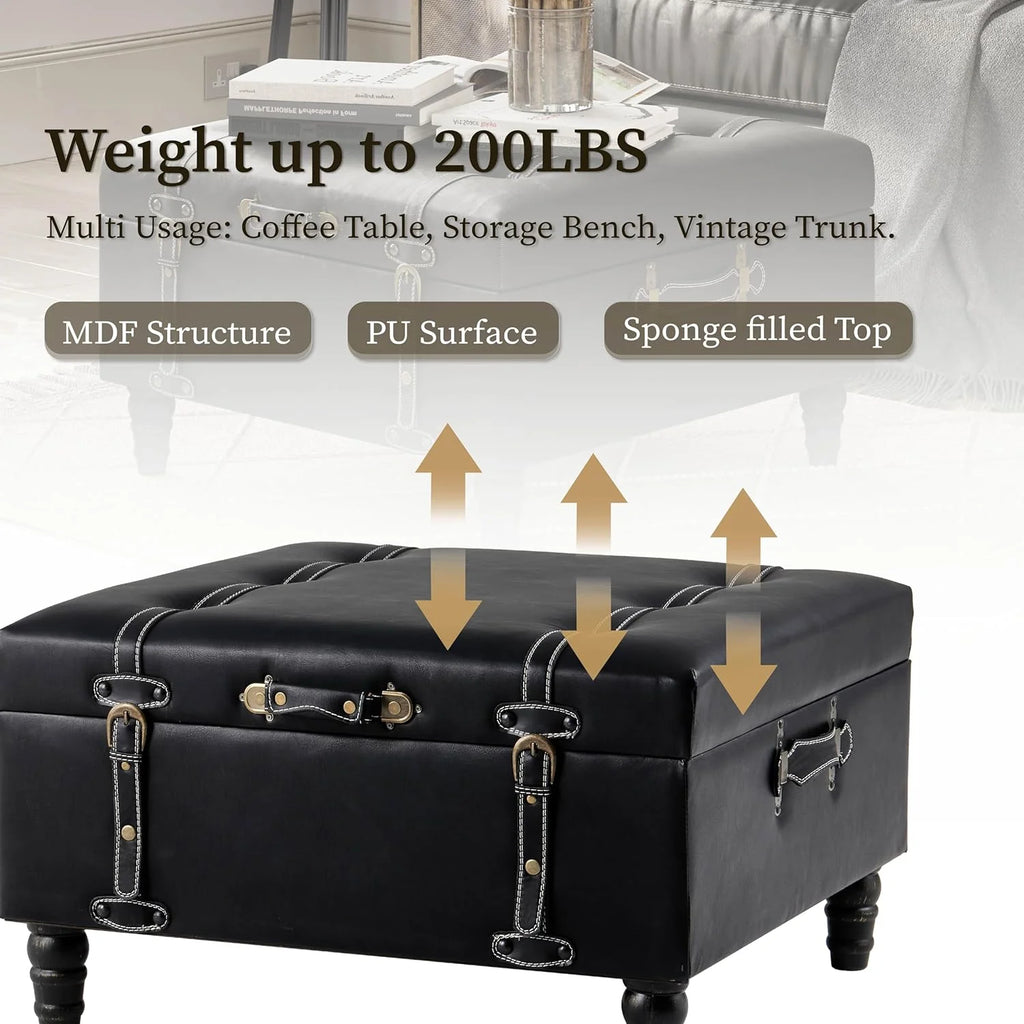 Black Faux Leather Ottoman H6758