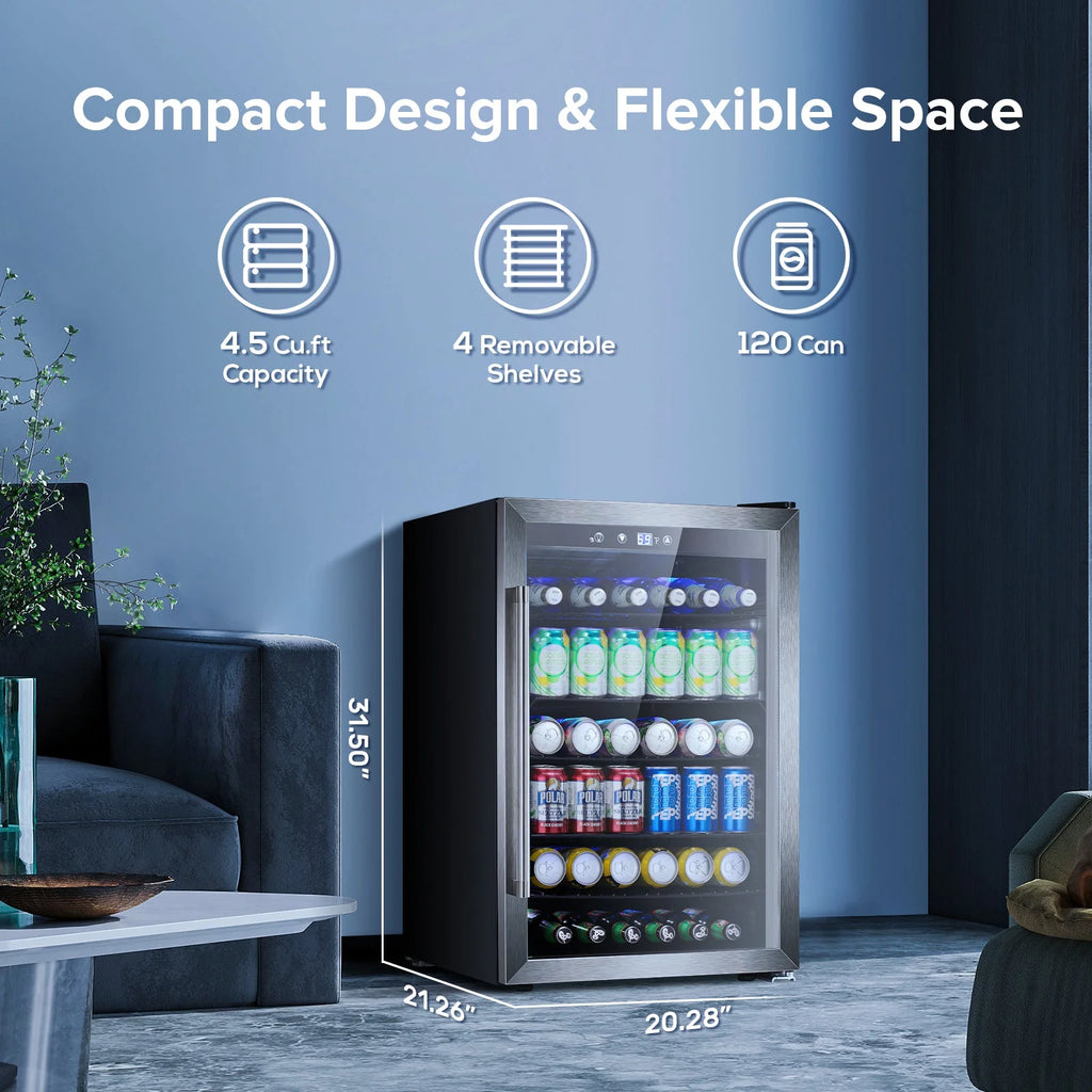 4.5cu.ft 145 Can Beverage Refrigerator Cooler Glass Door Black T680