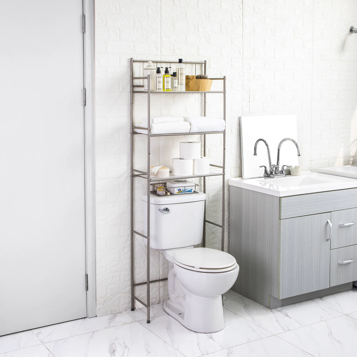 4 Piece Steel Satin Nickel Bath Shelves Set Y7020