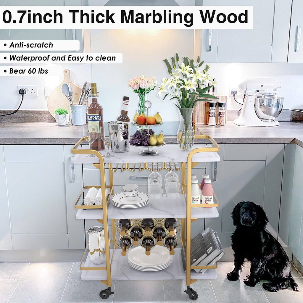 Black 3 Tier Bar Cart with Wheels R9357