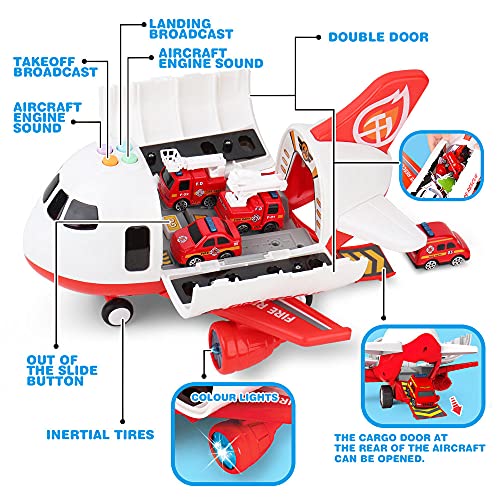 Airplane Toy with Fire Truck Cars and Play Mat Y107