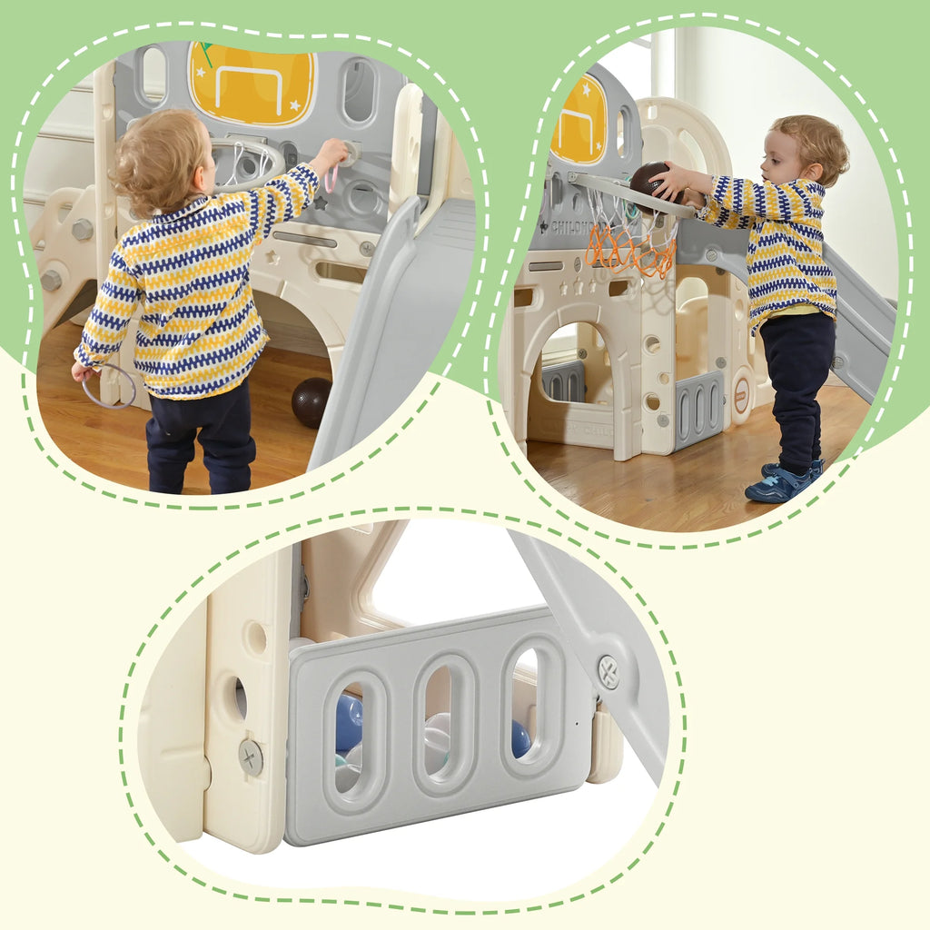9 in 1 Kids Slide Playset with Basketball Hoop W87902