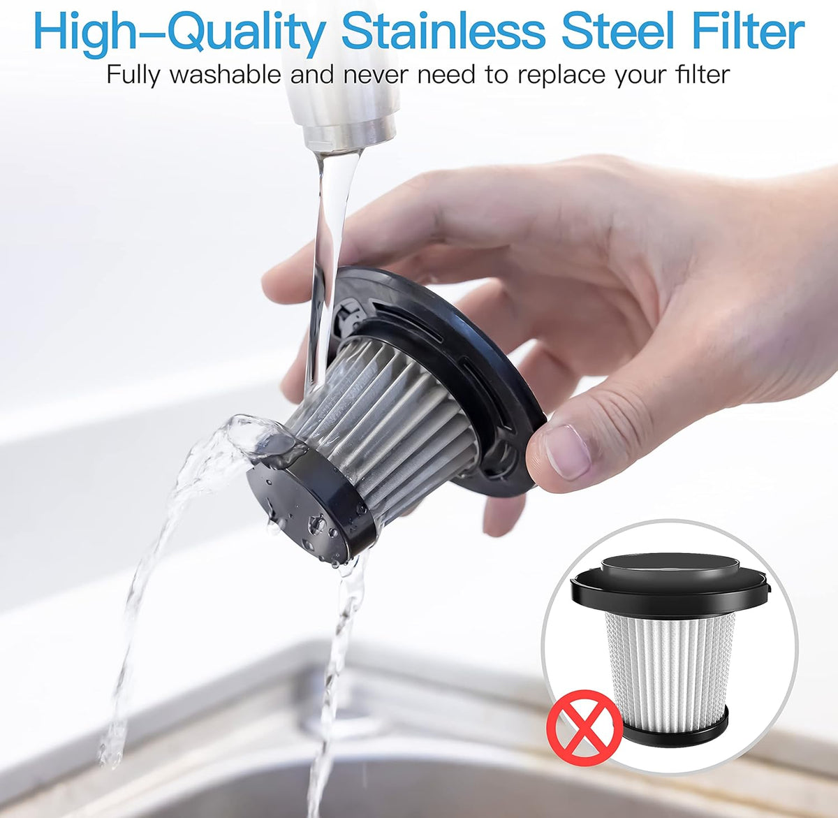 Handheld Cordless Vacuum with Washable Stainless Steel Filter I952