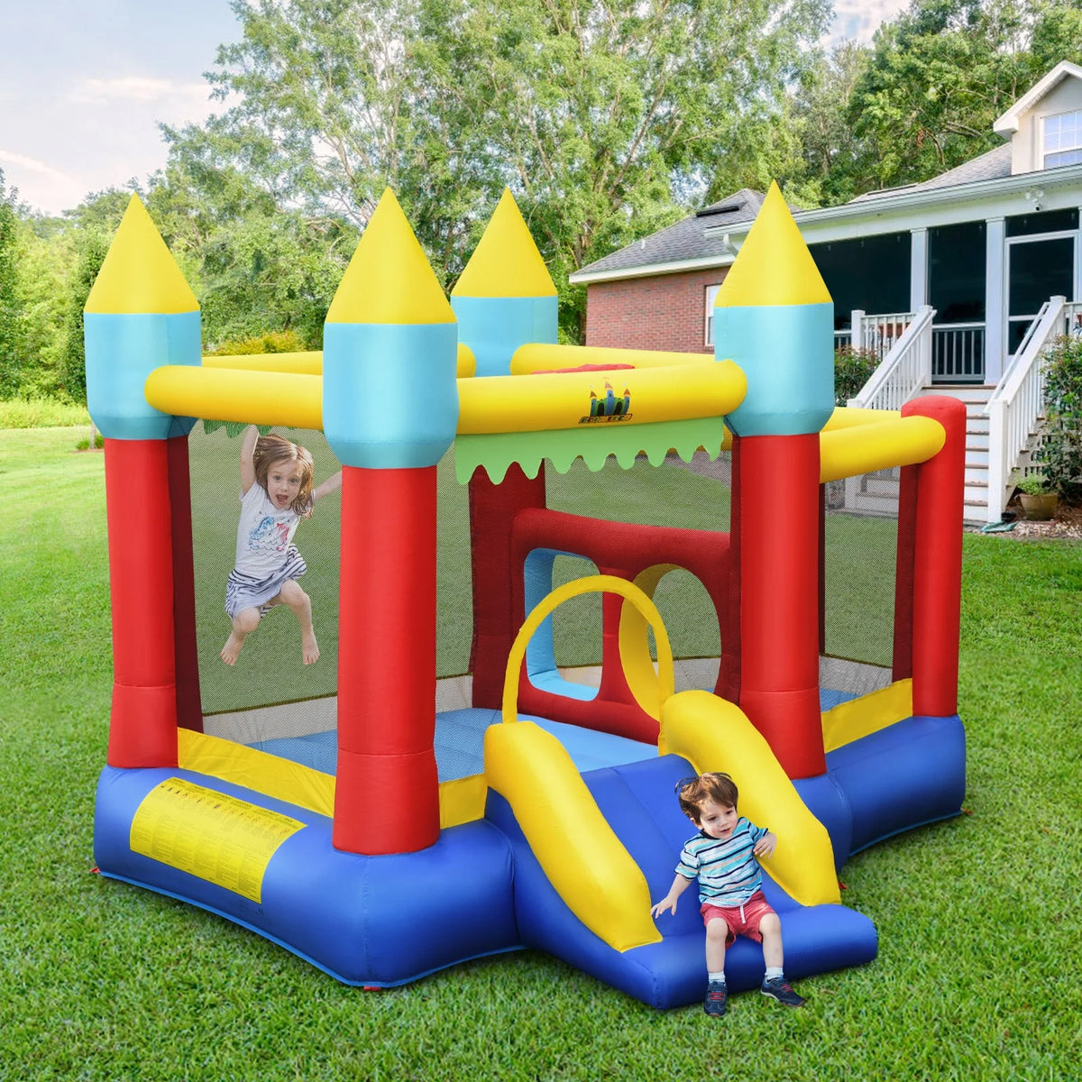 Inflatable Bounce House Slide with Tunnels Ball Pit and 480W Blower U8365