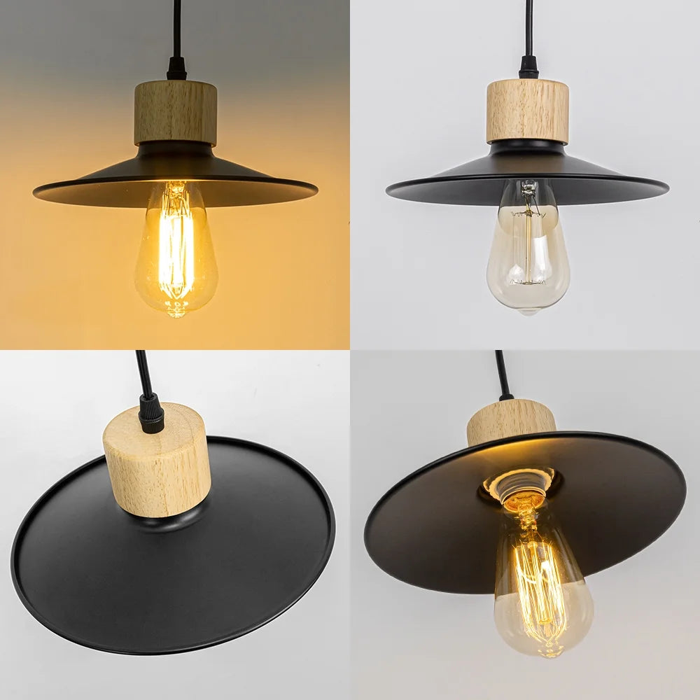 Wood Base Black Metal Shade Track Pendant Light F525489
