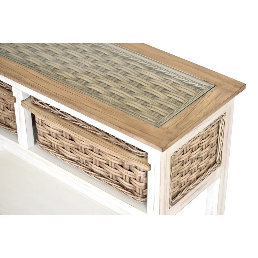White Brown Wood Console Table with 2 Baskets B856916