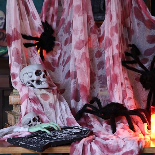 8 Pcs Giant Spider with Stretchy Netting Spiderweb Set L97178