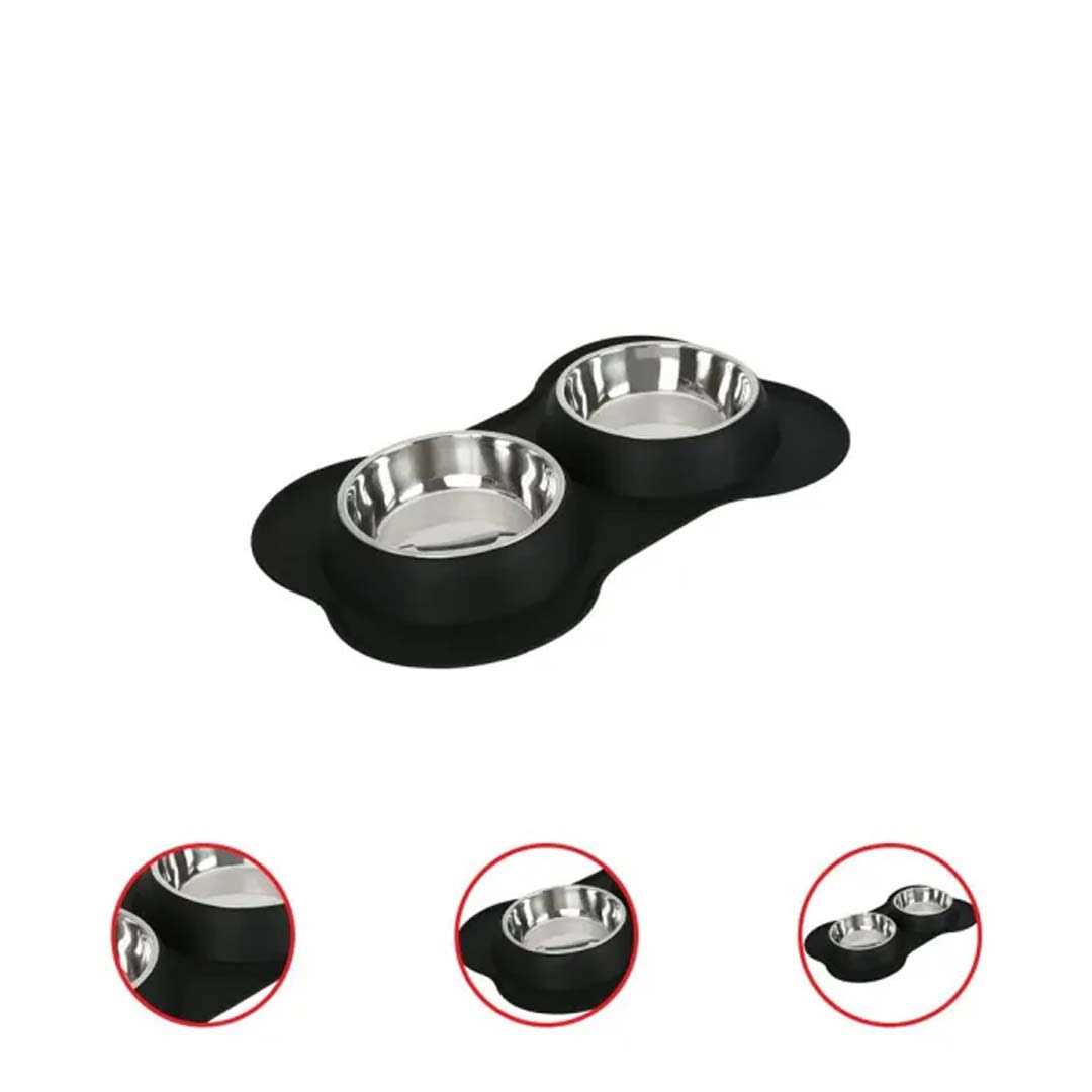 Double Dog Bowls with Bone Shaped Mat Diner Set G8891